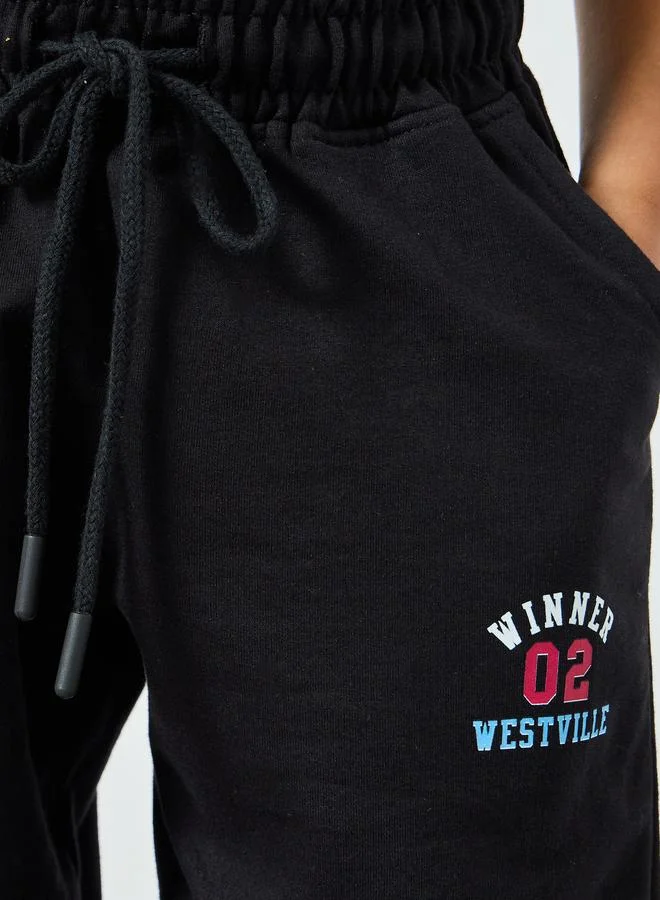 Styli Kids Black Cotton Joggers with Print Detail